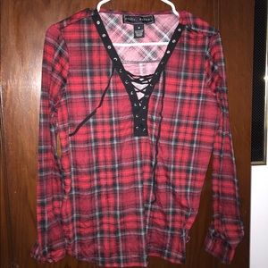 A red,black and white shirt